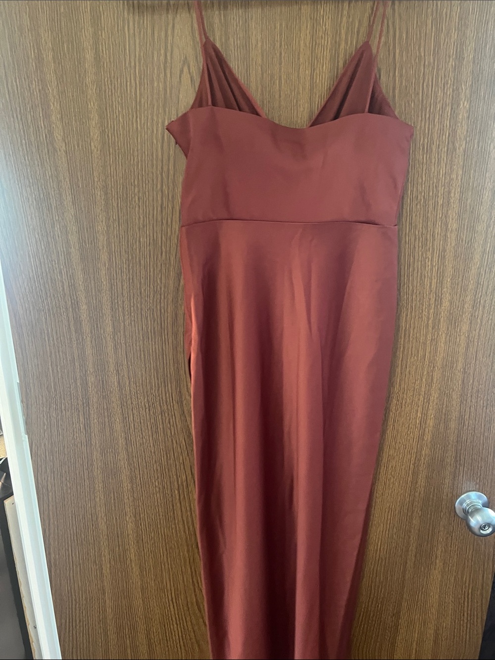 BHLDN Rust Satin Slip Gown with Side Slit - Picture 6 of 6